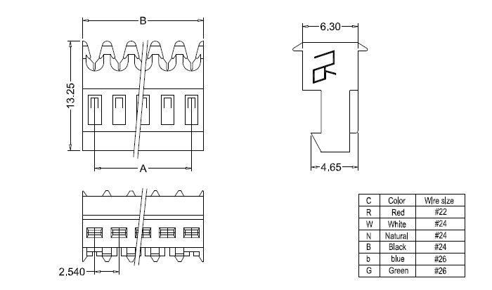 M2050-N-C(180°) IDC dimensions M2050-N-C(180°) IDC dimensions