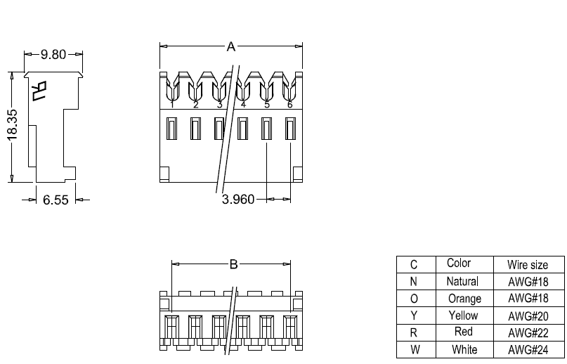 M7060-N-C-P-R IDC dimensions M7060-N-C-P-R IDC dimensions