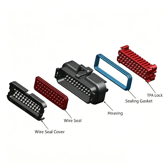 Exploded view of HRB M4022 series IP69K receptacle waterproof connector Exploded view of HRB M4022 series IP69K receptacle waterproof connector