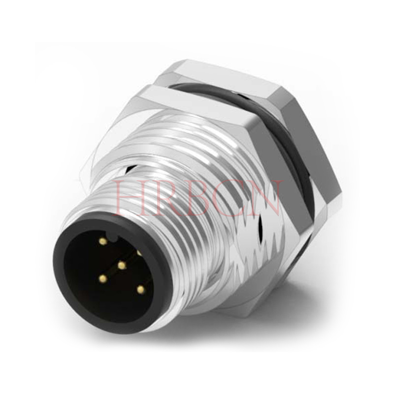 M12 B-coding Panel Front Mounting Male Circular Connector 3-5 Poles