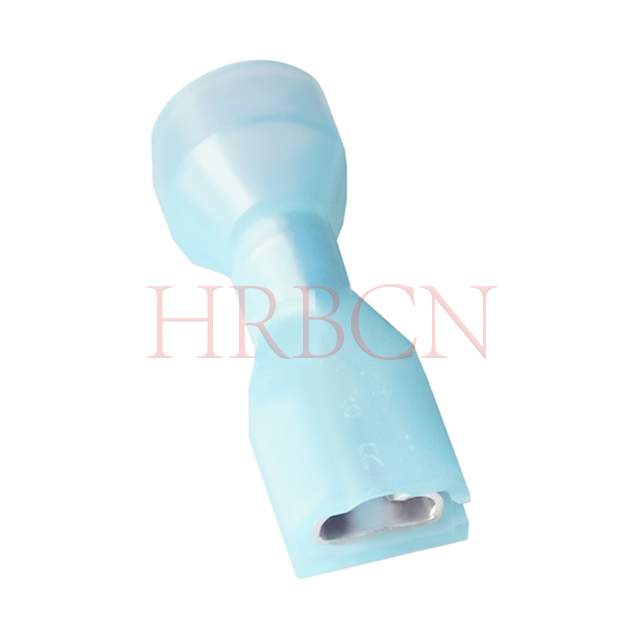 HRB M6350FNS 4.8mm Fully Insulated Female Quick Disconnect Terminal, AWG 16-14, blue nylon, tin-plated brass, for automotive and home appliance wiring