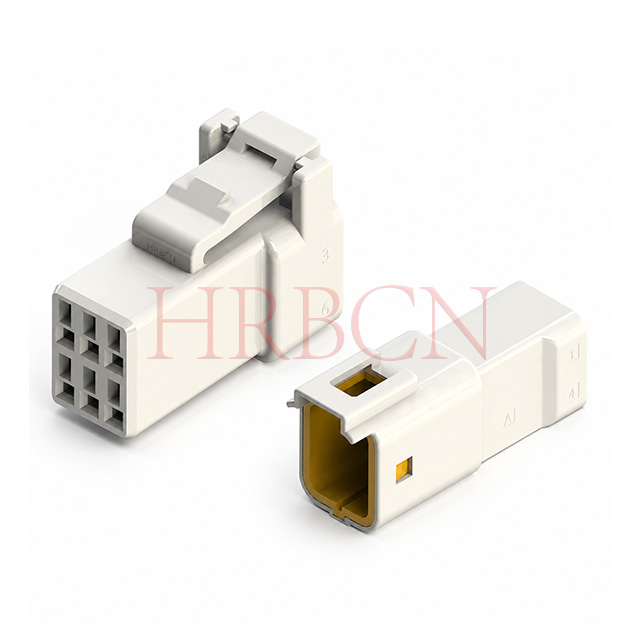 HRB dual‑row wire‑to‑wire waterproof connector series, 2×3‑pin housings unmated
