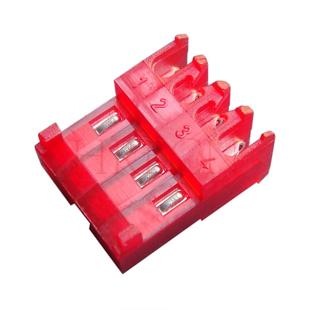 Close-up of polarizing tabs & brass tin-plated IDC terminal on M2050 feed through connector
