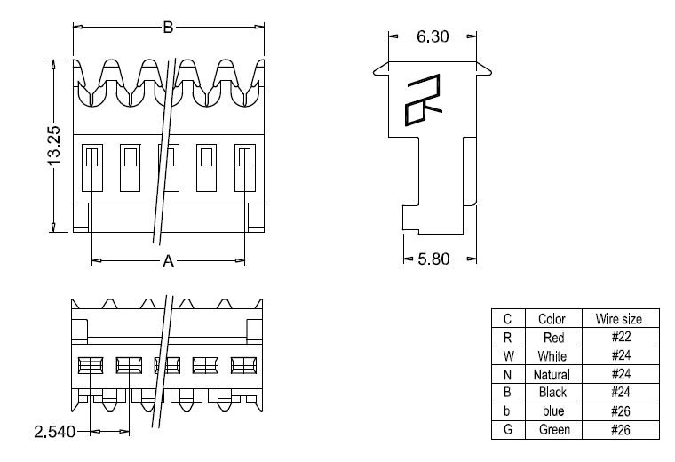 IDC M2050-N-C-R(180&deg;) dimensions