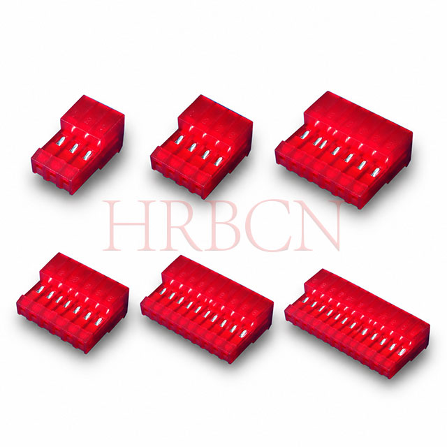HRB M2050 2.54mm closed end IDC connector without polarizing tabs, 90 degree AWG22